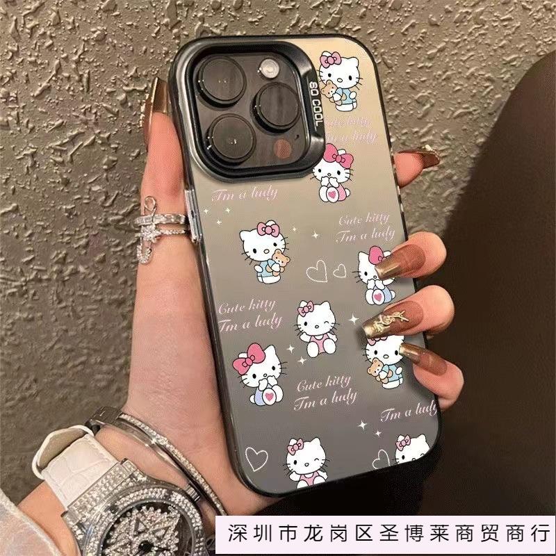Full screen KT cat Internet celebrity Apple 12Promax mobile phone case iPhone11 cartoon 14Pro/16 colored silver 15Plus