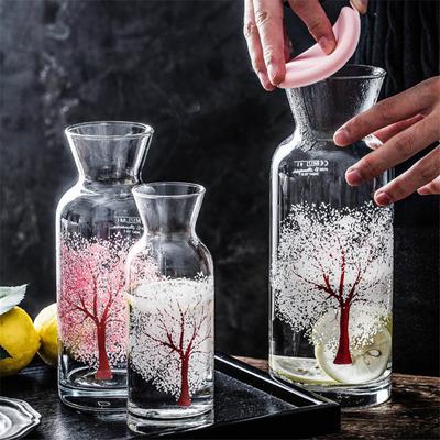 Bouteille en Verre Fleur de Cerisier Changeant de Couleur Nordique – Bouteille Transparente Résistante à la Chaleur pour Jus & Lait