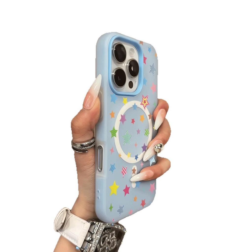 Magnetic Jelly Two-in-one Mobile Phone Case for Girls Tin Foil Mobile Phone Case for Apple 13 Cartoon Simple Trendy Anti-fall Ins