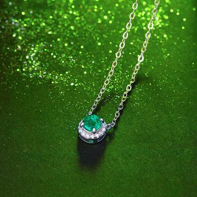 Round 5.0MM Green Emerald Gemstone Pendant Necklace For Women 925 Sterling Silver Fashion Women Fine Jewelry With Chain