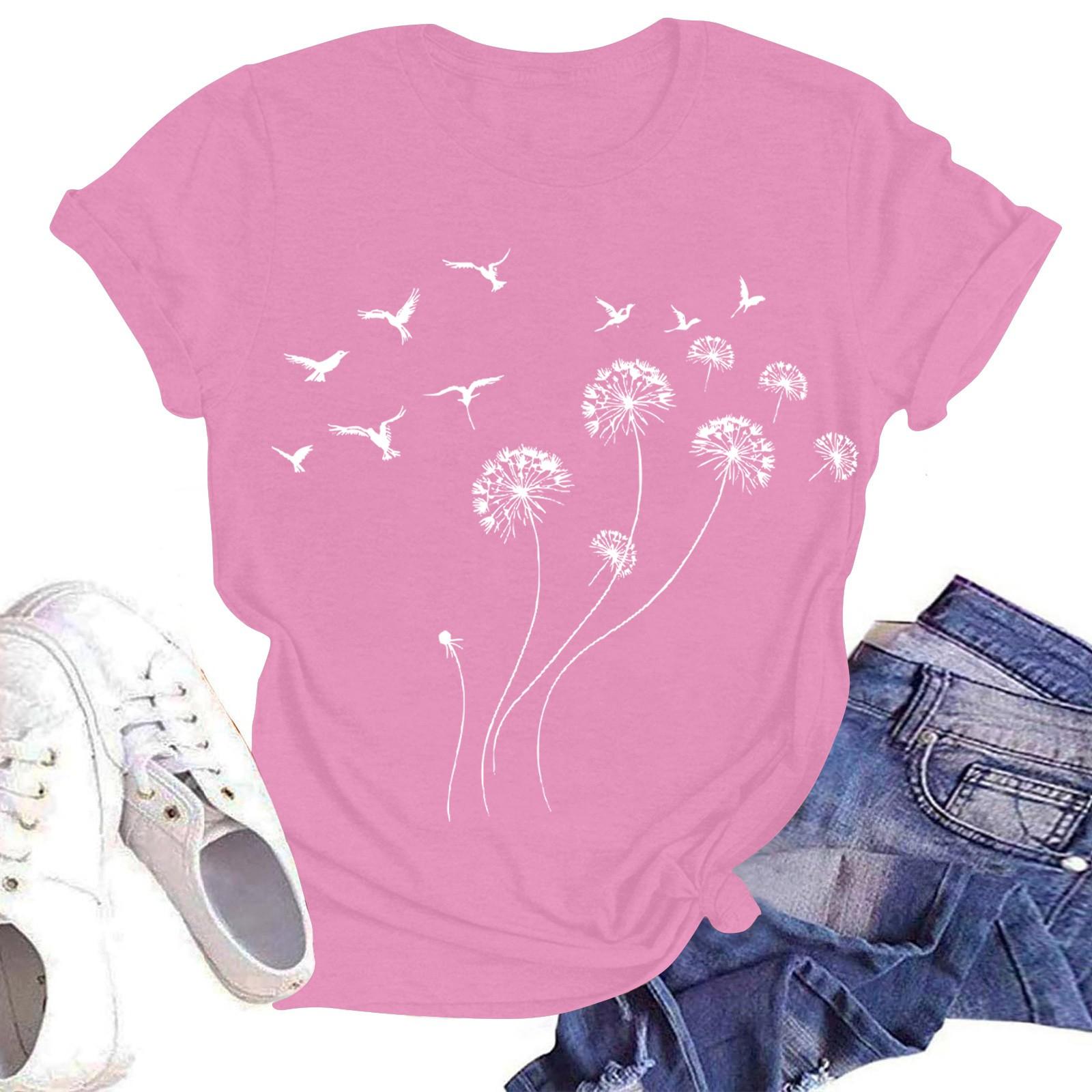 

Женская повседневная модная уличная футболка с коротким рукавом и цветочным принтом XL розовый