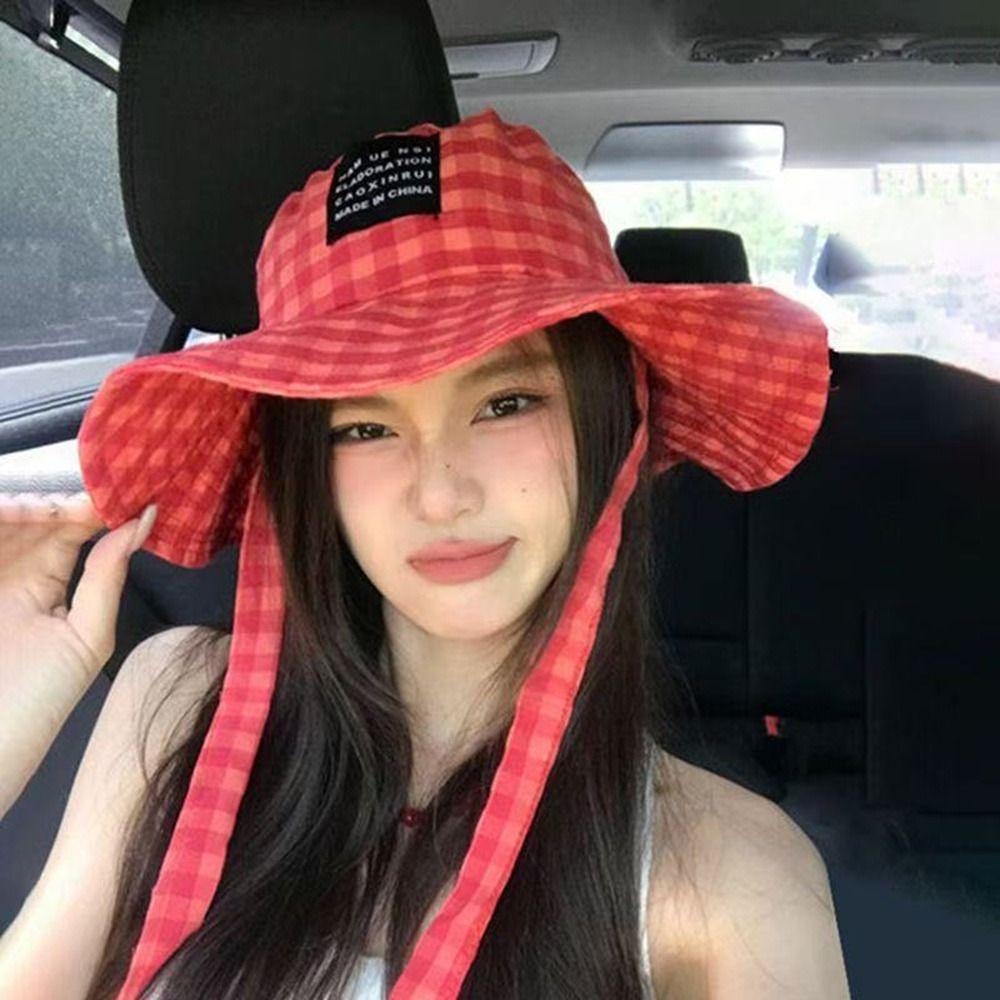 Fashion Breathable Fisherman Hats Lace Up Wide Brim Bucket Hats Adjustable Strap Sun Protection Hats