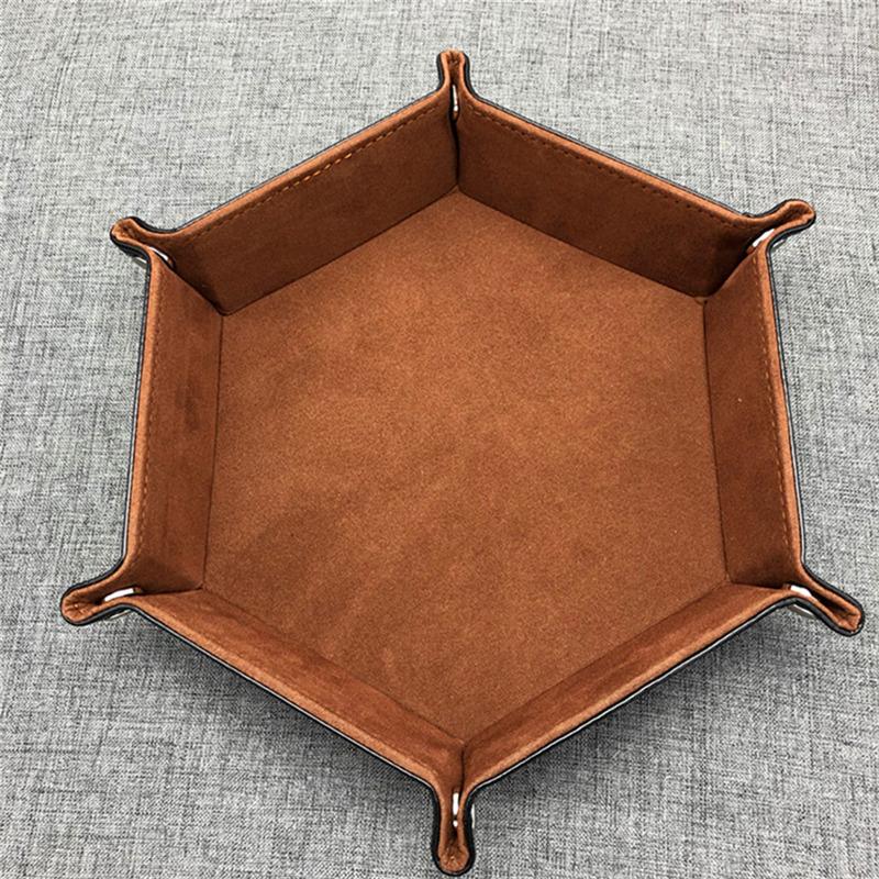 Rolling Folding Hexagon Dice Game Storage Tray PU Leather&Velvet Mat Holder Double Sided Thick Office Supplies Storage Tools
