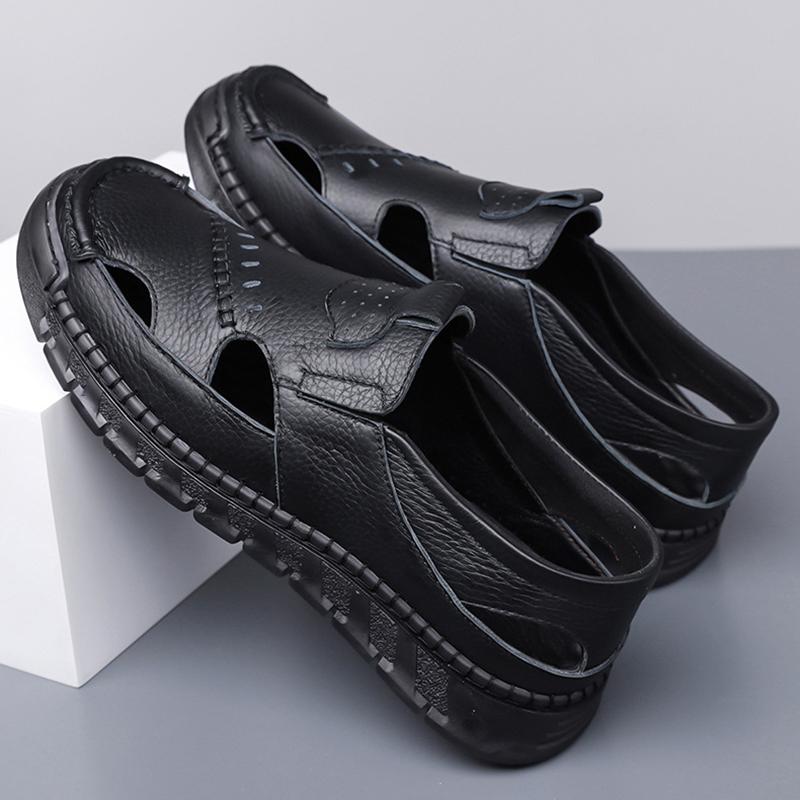 Fashion Designer Men Genuine Leather Sandals Breathable Casual Shoes for Men Outdoor Lightweight Loafers Male Platform Sandalias