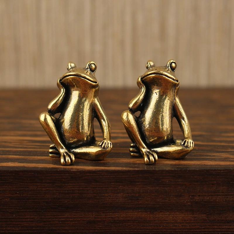 Brass Thinking Frog Figurine Vintage Frog Animal Copper Statue Ornaments Office Home Decoration Desktop Ornaments Crafts