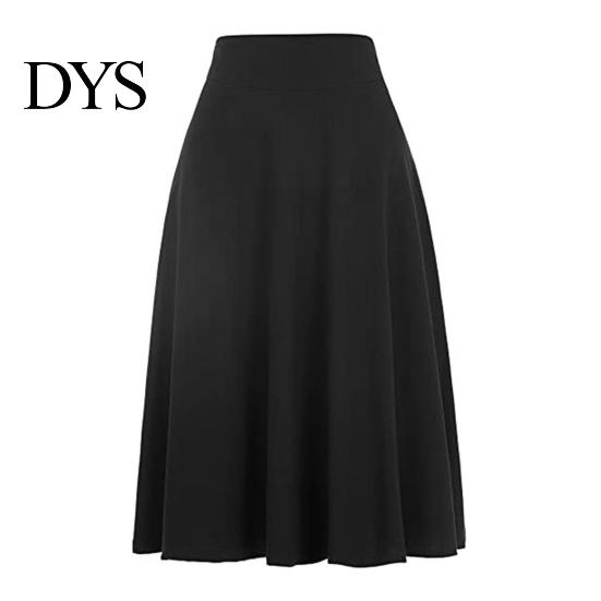 Knee-Length Skirt Women Knitting Elastic High-Waisted Solid Color Waist Breathable A-Line Skater