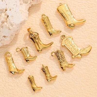 Western Cowboy Boot Stainless Steel Enamel Pendant - DIY Necklace & Bracelet Charm Jewelry.