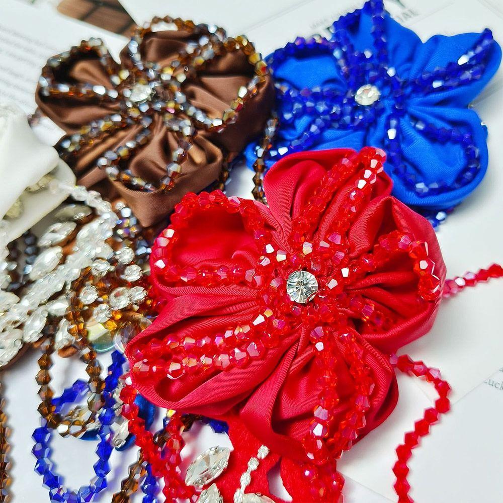 Cloth Fabric Flower Hand Sewn Handmade Flower Fashion Trimming Crystal Tassel  Garment Decoration