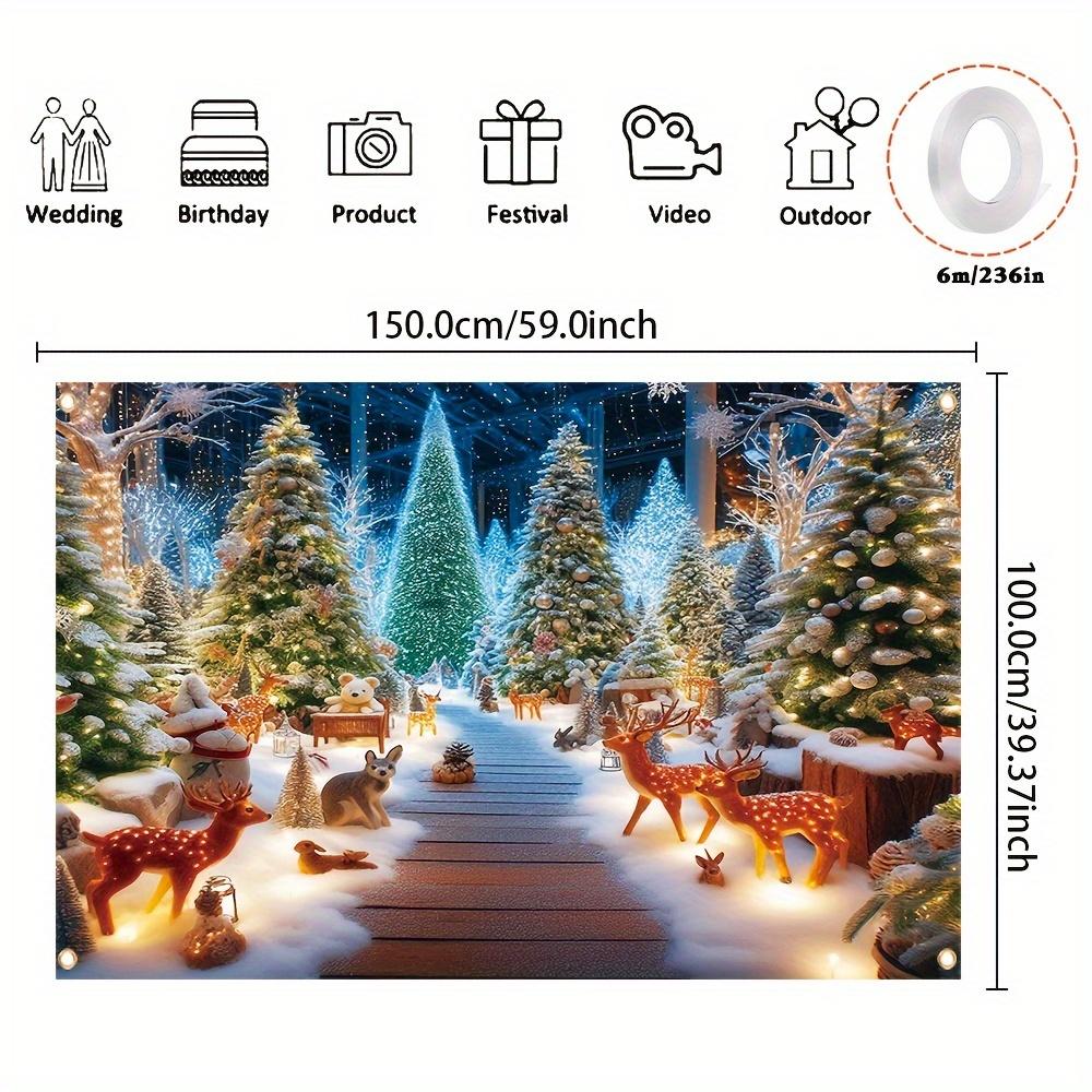 Magic Forest Christmas Background Banner Polyester Winter Wonderland Party Hanging Decoration with Snow Trees and Deer