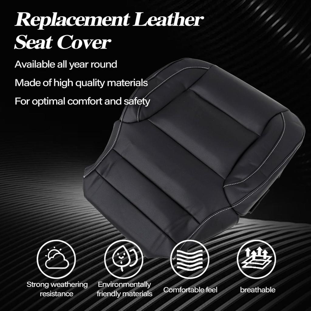SecosAutoparts Driver Or Passenger Bottom Non-Perforated Leather Seat Cover Black Compatible With Chevy Silverado 1500 2500HD 3500HD Compatible With