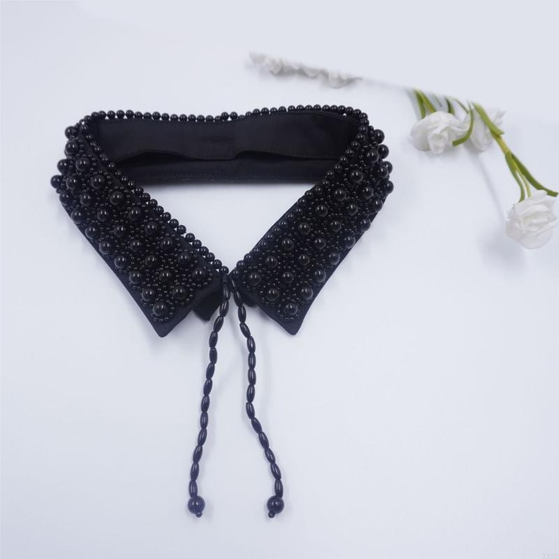 Perfect Match Laceup Tied False Collar Decorative Accessory Soft Fabric Pearls Decors Collar