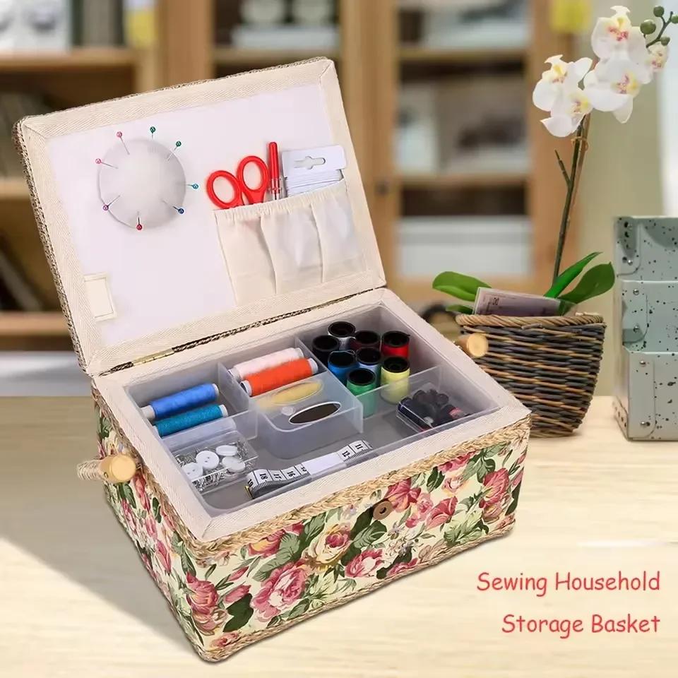 Sewing Storage Box Craft Sewing Tool Layer Needle Thread Basket Floral Thimble Thread Needle Sewing Organizer Accessories