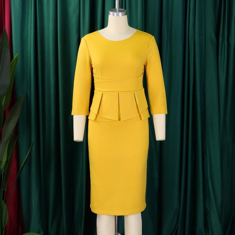 Women's Autumn New Fashion Temperament Elegant Solid Color Ruffled Edge Wrapped Buttock Dress