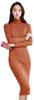 Jotml Knit Tight Long for Size Women's Dress, Turtleneck, Rib, Elegant, Sleeves, Knee-Length, Fall/Winter (Camel Brown, L)