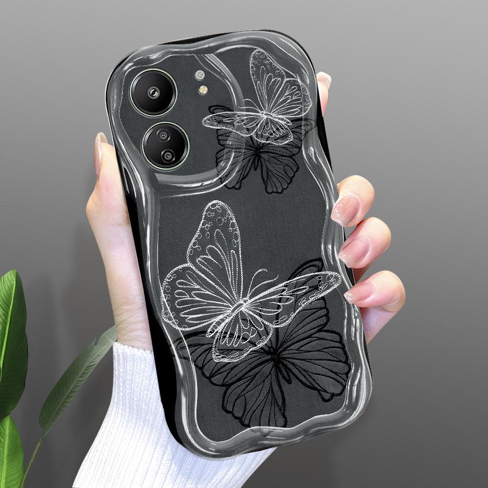 

Милый мультяшный узор, кремовая текстура, мягкий силиконовый чехол с волнистыми краями, чехол для телефона Xiaomi Redmi Redmi 12 чёрный