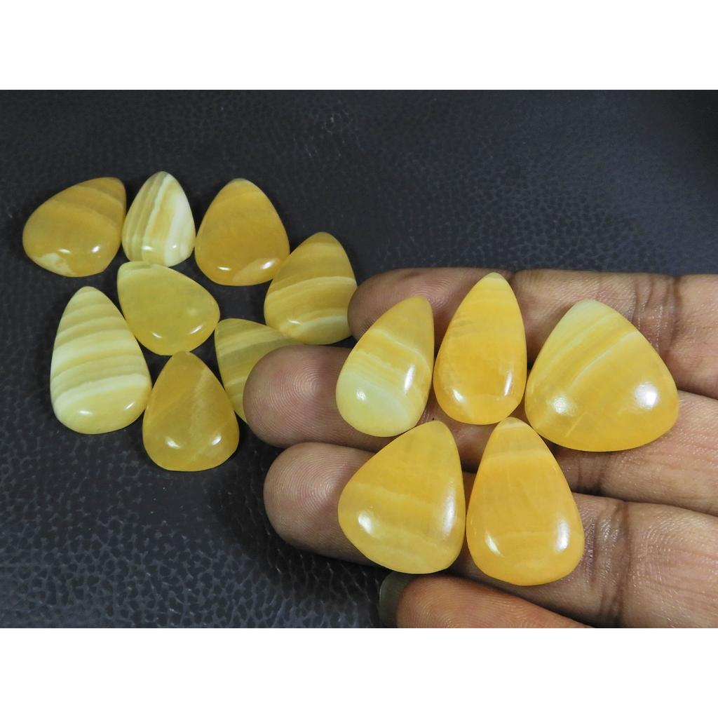 257Cts. Natural Yellow Lace Agate Pear Cabochon Loose Gemstone 13Pcs Lot C-236