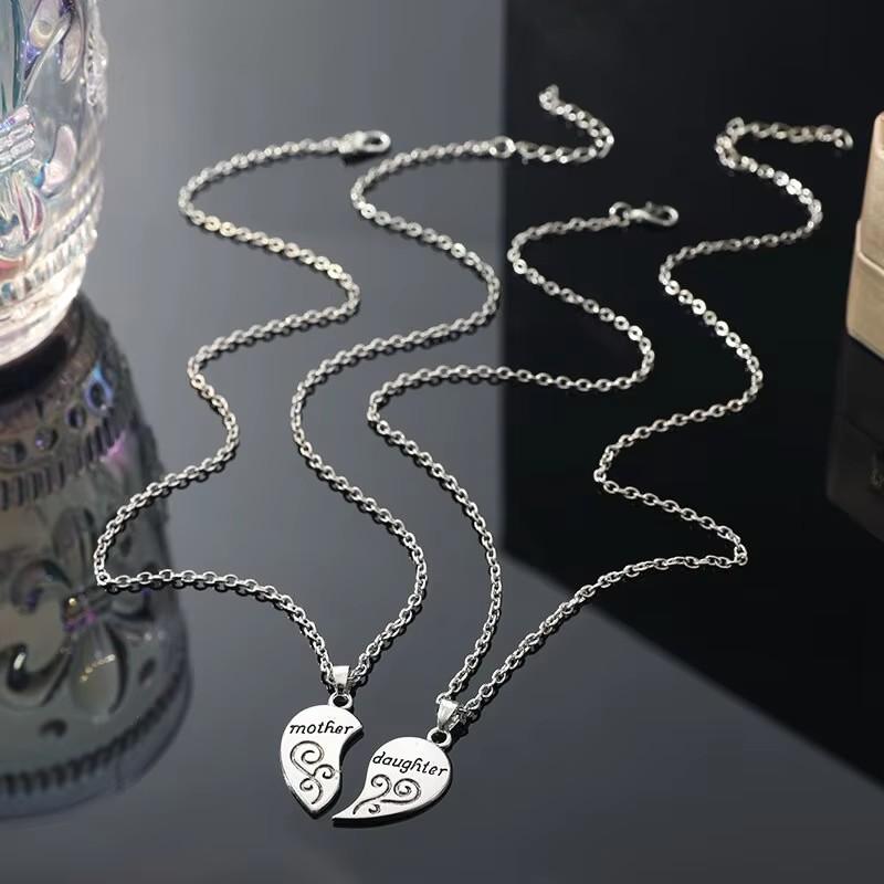 2pcs Antique Silver-plated Necklace Fashionable Mother Daughter Combination For Love Parent Child Style Jewelry