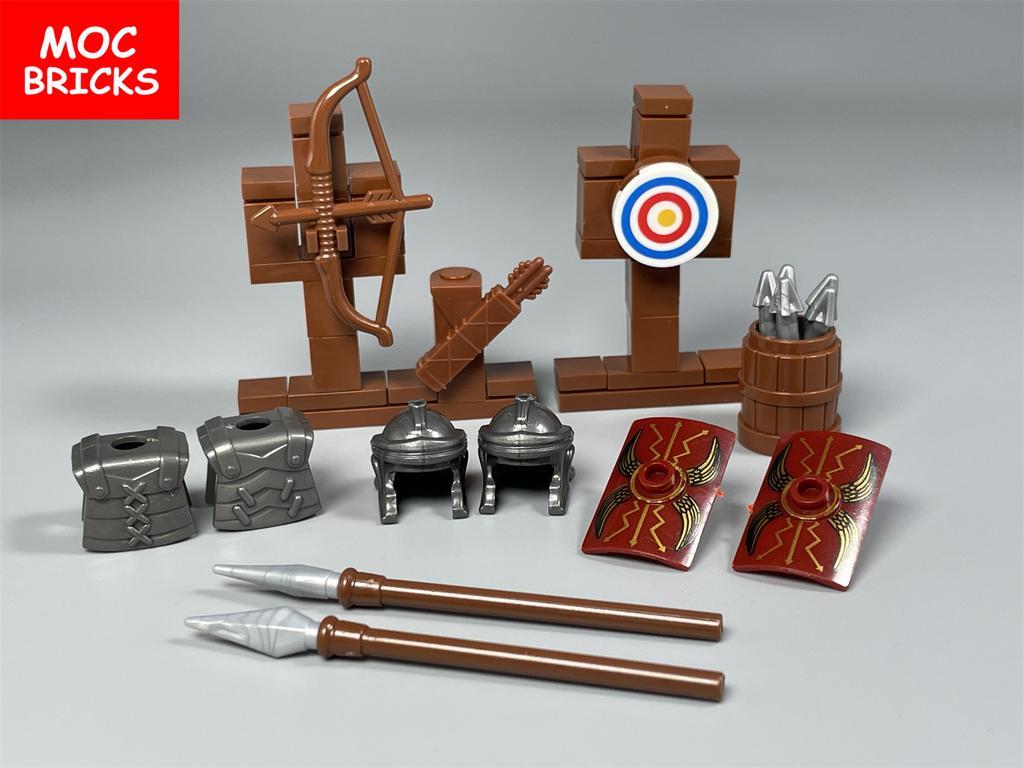 MOC Bricks Spartan Warrior Roman Middle Age Castle Knight Action Figures Arrow Educational Building Blocks Accessories Kids Toys