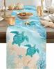 Sea Turtle Starfish Coral Linen Table Runner Home Decor Summer Seaside Ocean Life Print Kitchen Dining Table Runners Party Decor