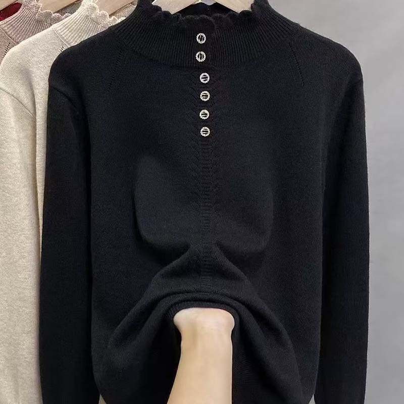 Свитер для женщин Осень Зима Утепленный Теплый Вязаный Эластичный С длинным рукавом Водолазка Топы XXXL чёрный 2798₽