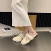 Flat bottom Internet celebrity plush small fragrant bag head fluffy half slippers women's autumn and winter wear 2025 new maternity cotton slippers