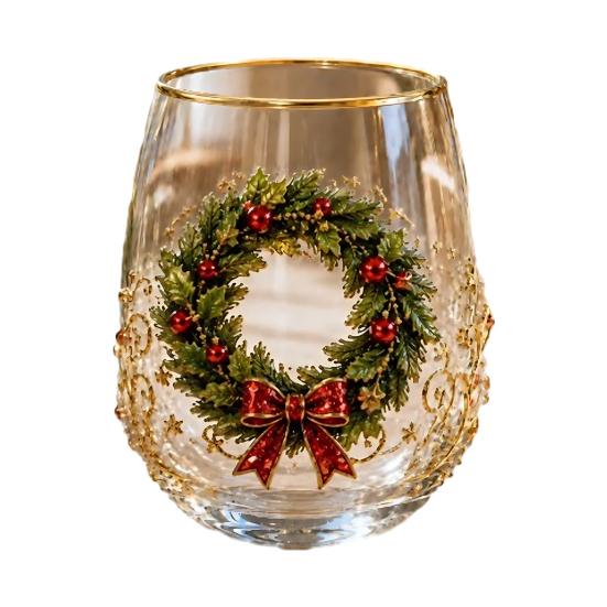 Bicchieri Unici per Feste di Natale 330ML Bicchiere d'Acqua in Vetro, Motivo Ghirlanda/Babbo Natale/Alce/Calze/Pupazzo di Neve Vetro Festivo Edizione Limitata Regalo