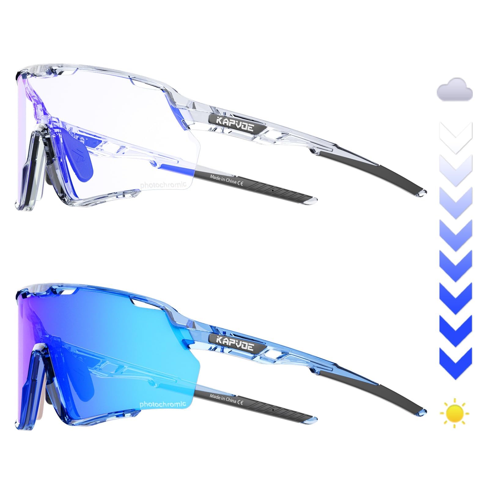 

KAPVOE Photochromic Polarized Cycling Sunglasses for Road and Running Photochromic Sunglasses, Unisex, Bikes, Cycling, Sports, Triathlons, (Anti-Fog