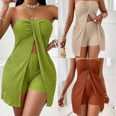 Fashion New Slim Fit Casual Summer Two Piece Shorts Set Women Sleeveless Backless 2 Piece Shorts Suits Women High Waist Solid Lady Shorts Suit 25903