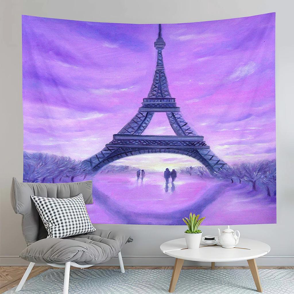 Paris Eiffel Tower Tapestry Sunset Night View Tapestry French Landmark Tapestry Living Room Bedroom Dorm Wall Hanging Blanket