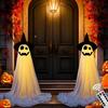 Halloween Spøkelsesdekorasjon Utendørs Stående Spøkelse med Heksehatt Lysende Skummelt Hvitt Stoffspøkelse for Veranda Gård Hage Plen Dekor