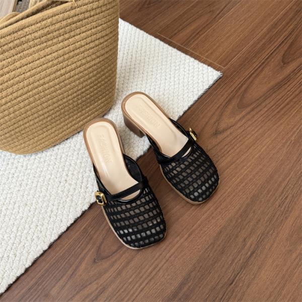 

Модная женская обувь Ажурные каблуки Шлепанцы Женские Летние С закрытым носком Слайды 2025 Мягкая Повседневная Досуг Женская обувь Ажурные каблуки Женские 35