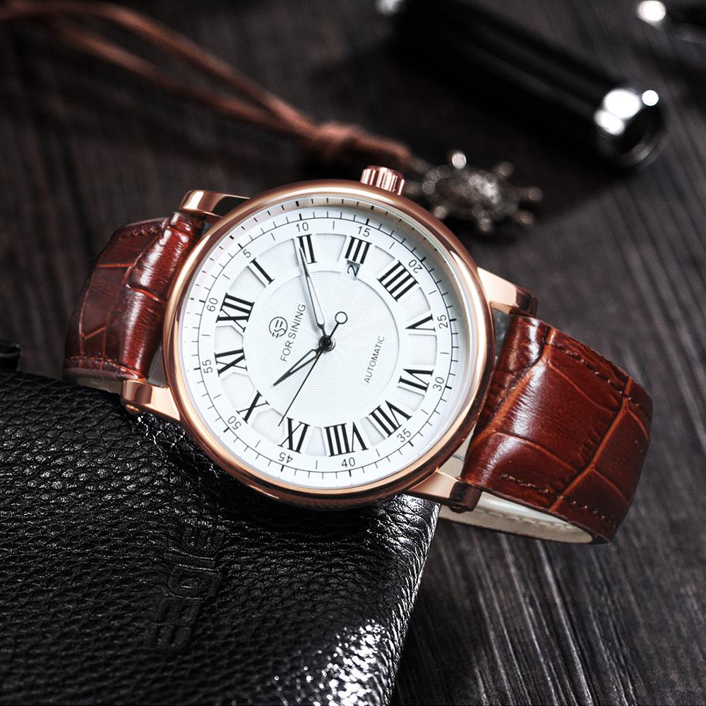 Forsining Business Automatic Watch for Men Luminous Hands Calendar Leather Strap Fashion Mechanical Mens Watches Top Brand Gifts
