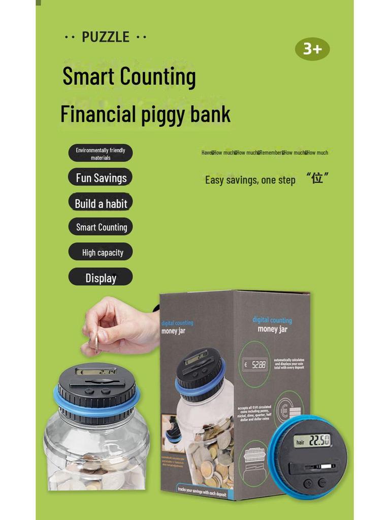 Inteligentny elektroniczny pojemnik na monety do liczenia - Skarbonka 1,8 l dla dzieci