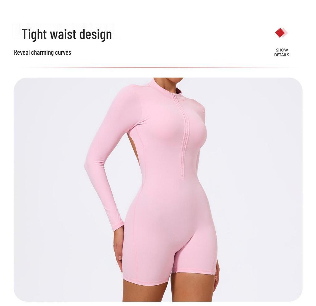 Xiga European & American Style Half-Zip Cutout Back Peach Butt Long Sleeve Yoga Jumpsuit LT05