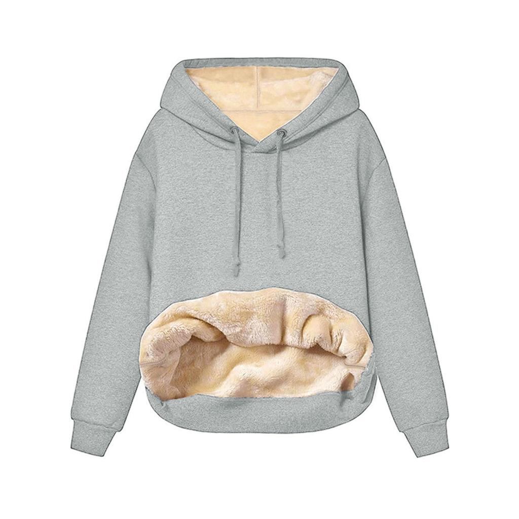 Fleece-Sweatshirts für Damen Dickes Fleece-Hoodie-Sweatshirt Winter Samt-Hoodie V-Ausschnitt Langarm-Tops