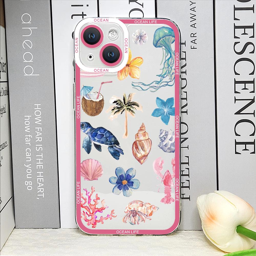 

Summer Ocean Turtle Dolphin Print Clear Phone Case for IPhone 16 15 13 12 11 14 Pro Max Mini XR XS 7 8 14 15 Plus Silicone Cover iPhone 15