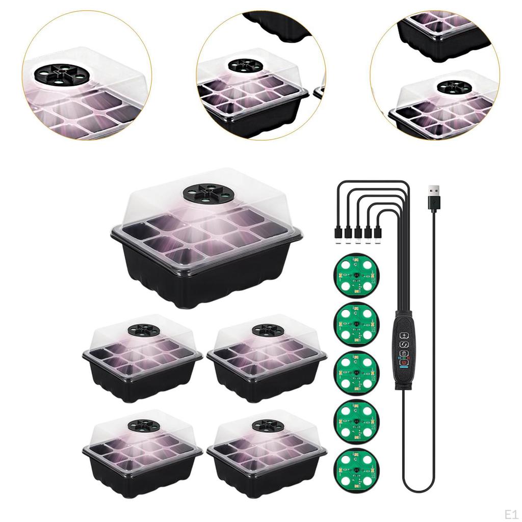 5 Set Seed Starter Tray with Grow Light Adjustable Brightness Gardening Supplies Reusable Practical