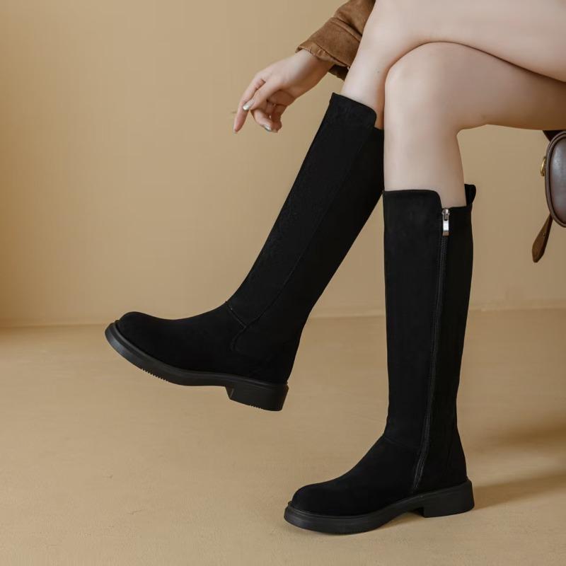 Fleece Shoes, Long Boots, New Versatile and Retro Boots for Women, Thick Mid-heel Boots