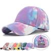 Tie-dyed Sun Hat Breathable Mesh Cotton Casual Mesh Caps Ponytail Messy Bun Caps Unisex Adjustable Baseball Cap For Beach Music