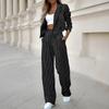 Women's Fashion Temperament Casual Striped Short Lapel Suit Straight Pants Suit
