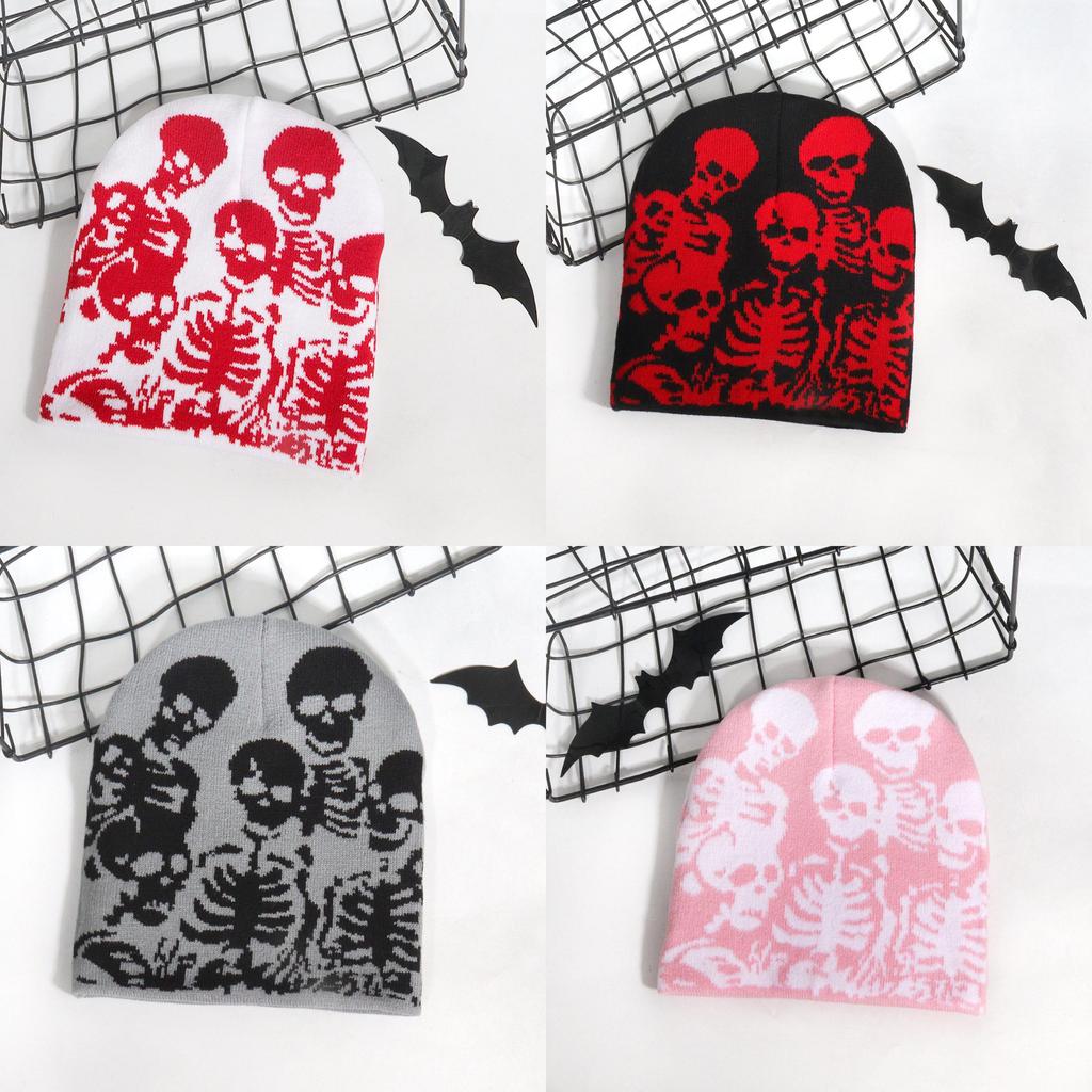 Knitted Hat With Skull Pattern For Fall And Winter Streetwear Fashion Accessory