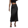 Women Midi Skirt Mid-rise A-Line Solid Color Fishtail Skirt Smooth Fabric Office Lady Skirt