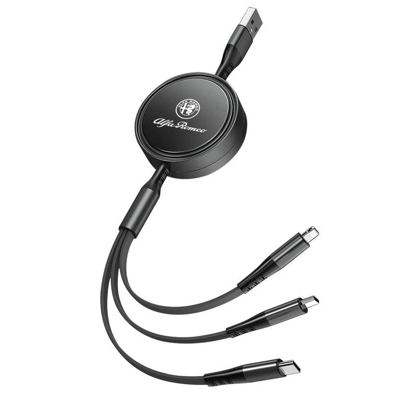 Keychain Car Charger Head 3 In 1 Charging Data Cable USB Type-C Auto Accessorie For Alfa Romeo 4C 159 166 Spider Giulia 156 147
