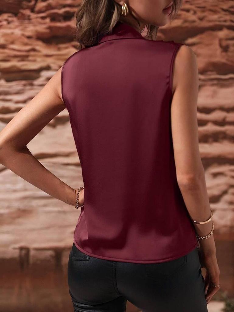 Women's Spring/Summer 2026 Sleeveless Satin pleated vest – European & American style sexy shirt