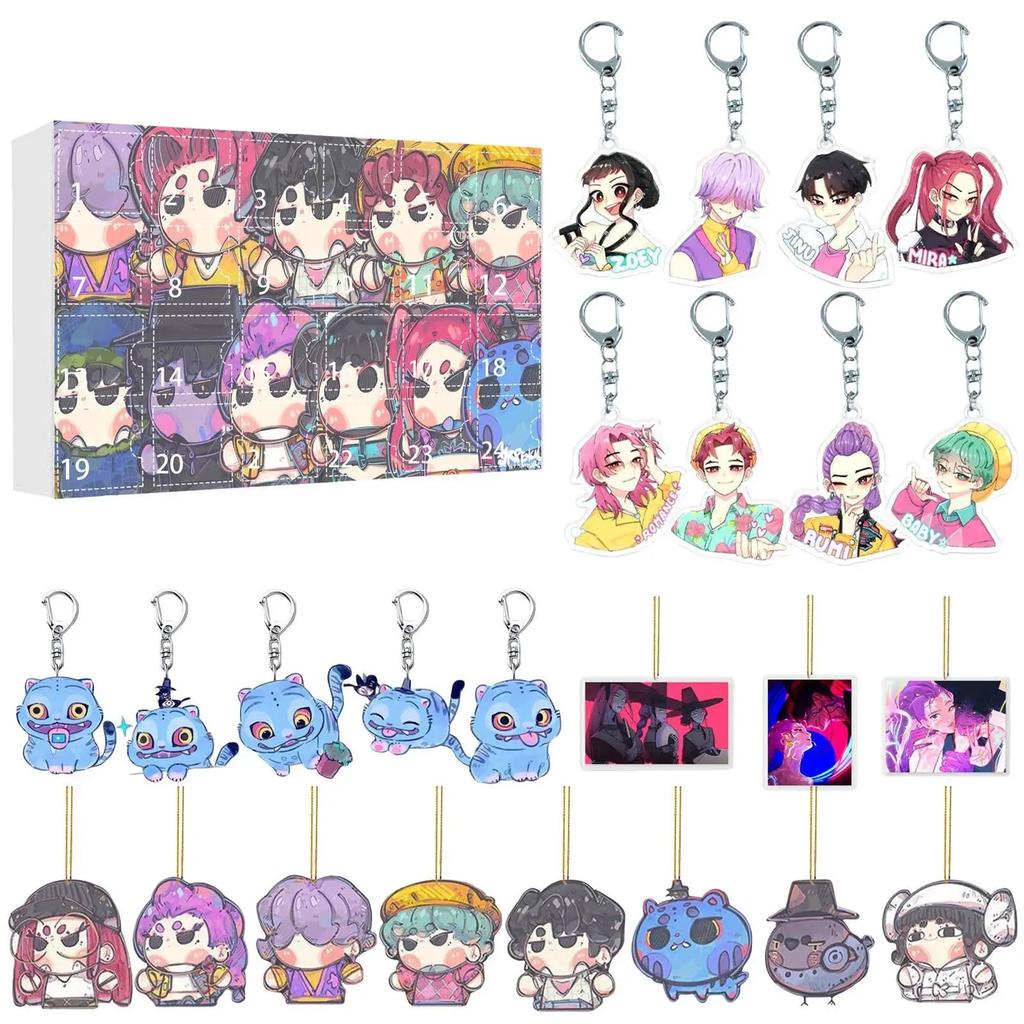 K-pop Demon Hunters Rumi Mira Zoey Figure Saja Boys Christmas Countdown Calendar Trendy Blind Box Keychain Acrylic Pendant Gift