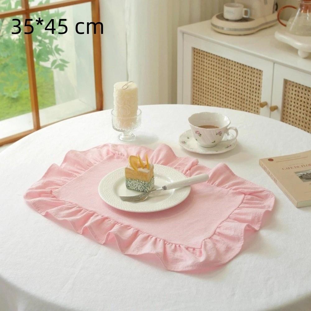 Retro Soft Ruffle Placemats Round Square Cloth Napkins French Cotton Western Food Mats Table Decor