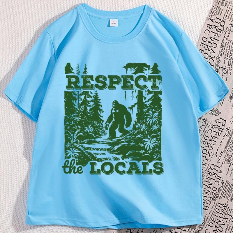 Respect The Locals TShirt Men Funny Bigfoot T Shirt Vintage Nature Tshirt Cotton Short Sleeve Graphic Tee Male Clothing
