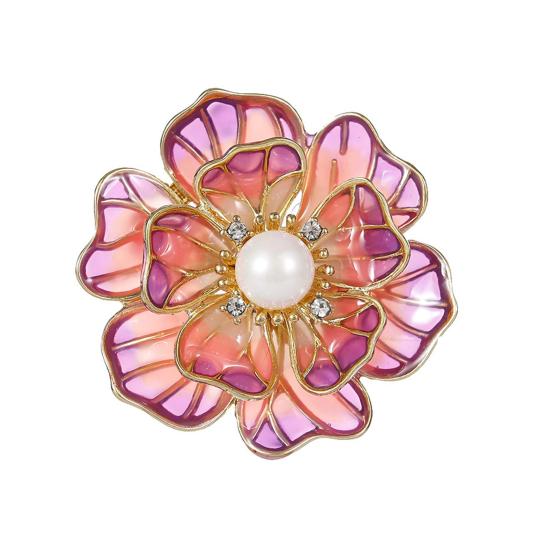 Women Brooch Sparkling Rhinestones Imitation Pearl Flower Shape Lapel Pin Suits Coats Bags Scarves Badge Versatile Accessory