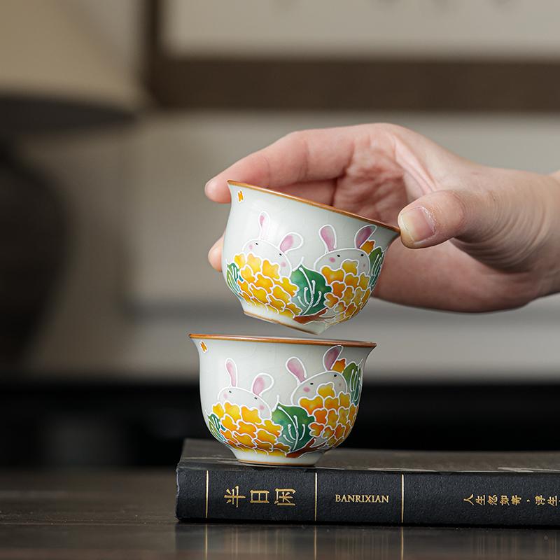 

150ML Ru Kiln Rabbit Hand-held Teapot Natural Opening on Surface Tea Maker Tea Ceremony Tea Pot Tea Bowl Kung Fu Tea Set