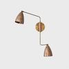 Handcrafted Twin Shade Wall Sconce  Dual Light Brass Bedside Lamp with Curved Arms, Inspired Pendant Design